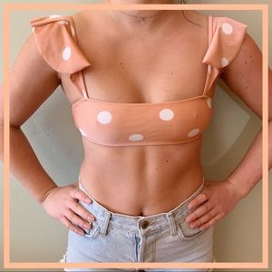 Peach Polka Dot Bikini Top